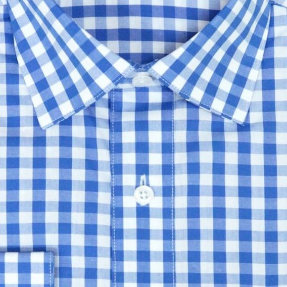 2X Marquis Blue Gingham Long Sleeve 2XL 18-18.5 - Picture 2 of 5